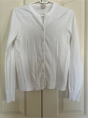 J. Crew White Cotton Crewneck Button Cardigan